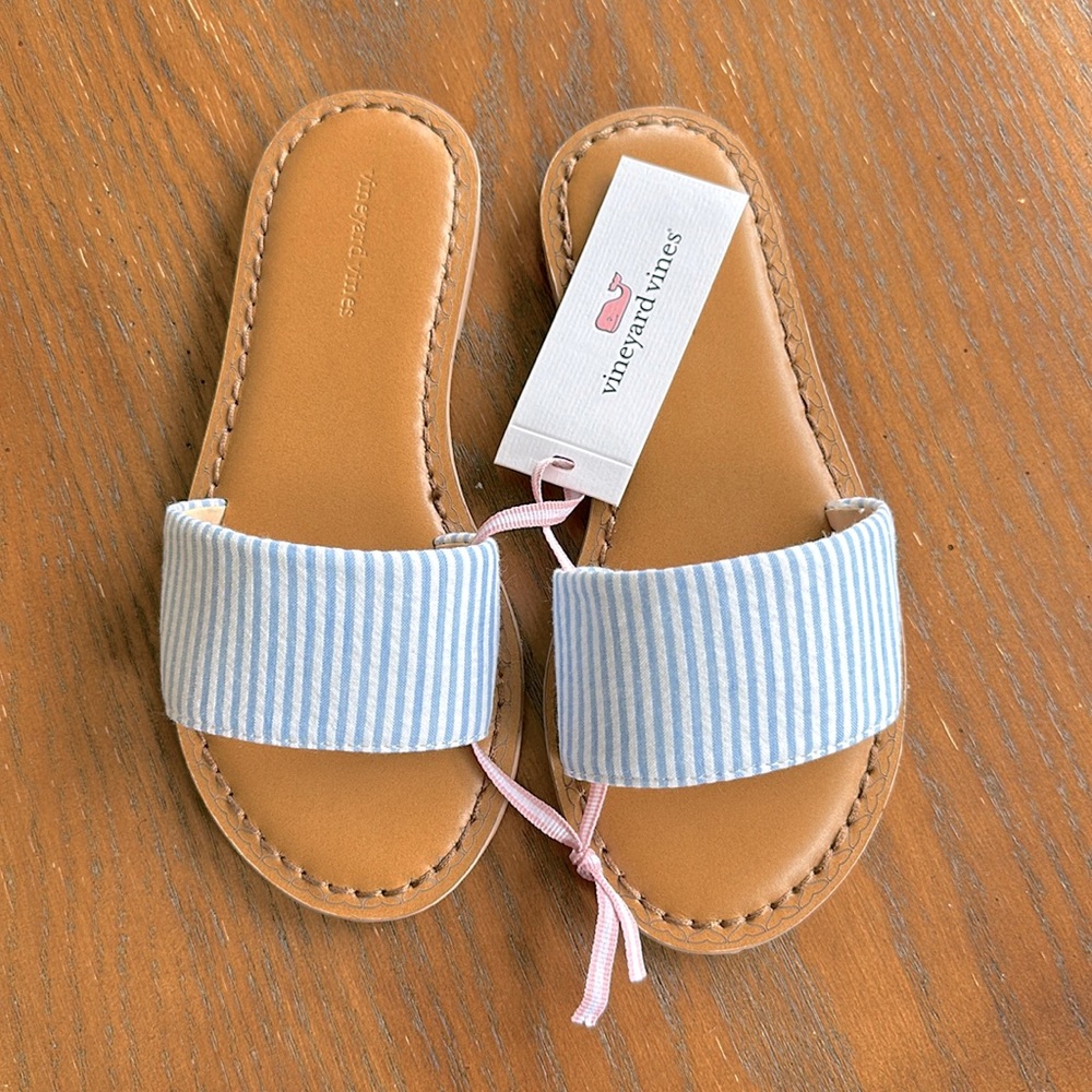 Vineyard Vines Seersucker Leather Slide Size 5 NWT